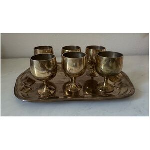 Brass Shot Sized Goblets and Brass Serving Tray